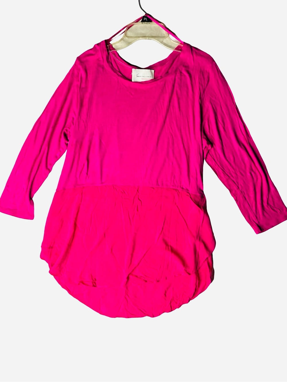 Two by Vince Camuto Fuchsia Mixed Media Layered Tunic Blouse L